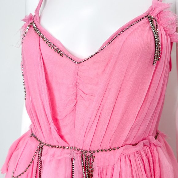 LoveShackFancy Ashida Bubble Hem Silk Mini Dress in Begonia Pink Women's Size 6 - Picture 7 of 17